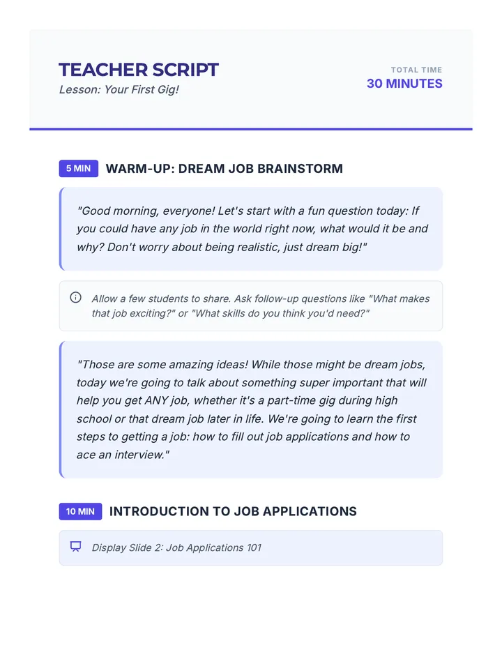 First Gig Teacher Script