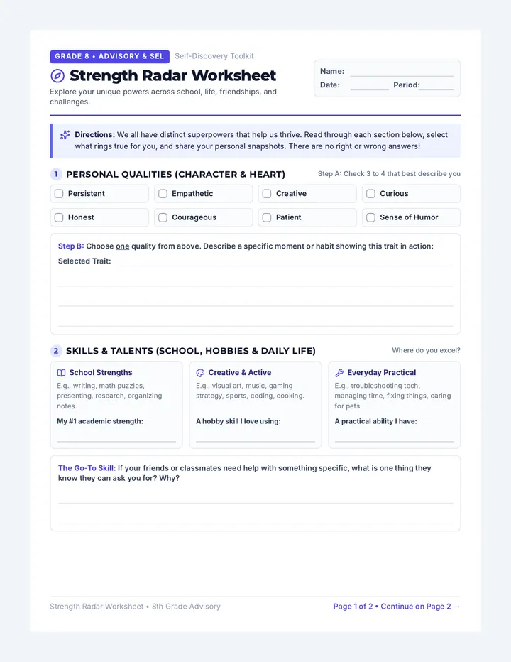Strength Radar Worksheet