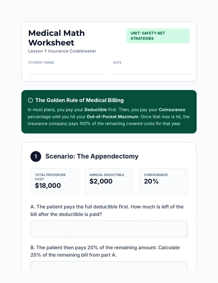 Medical Math Lesson Medical Math Worksheet • Material • Lenny.com