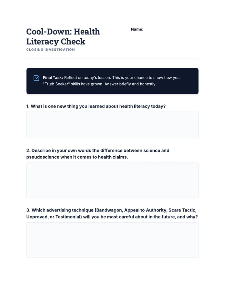 Cool Down Health Literacy Check