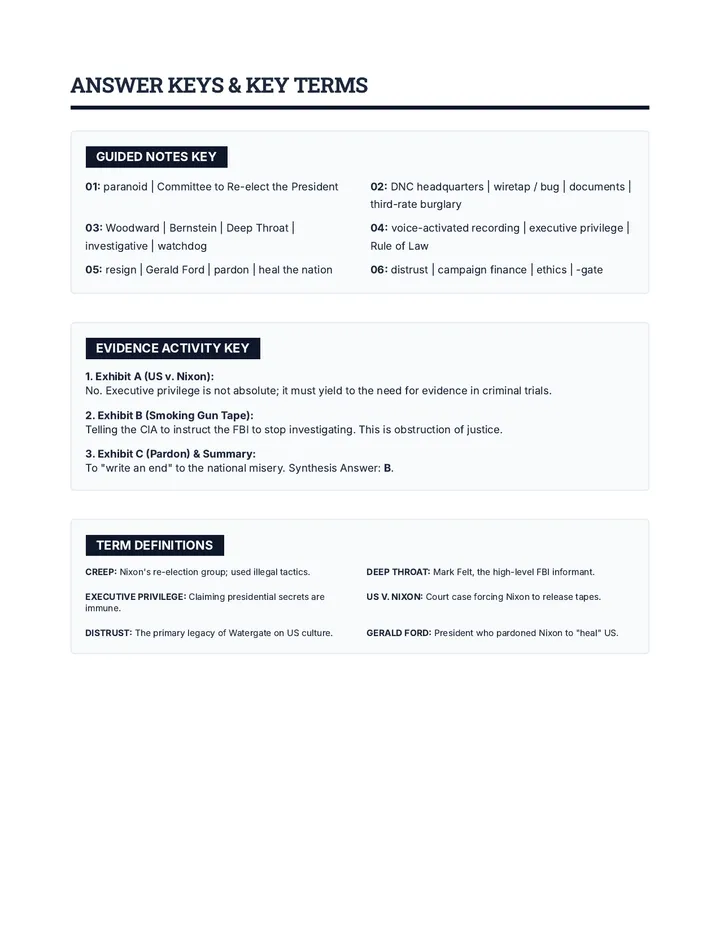 Watergate Breach Answer Key