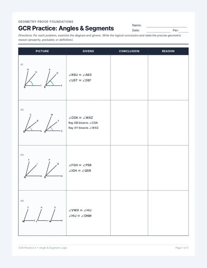 Geometry Proofs Worksheet