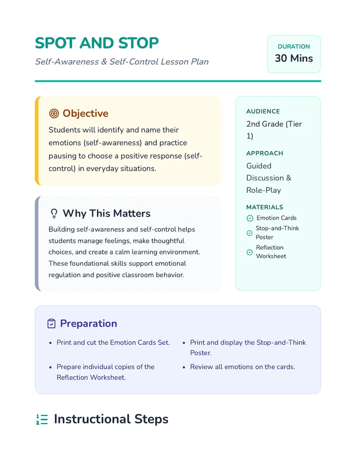 Spot and Stop Lesson Plan
