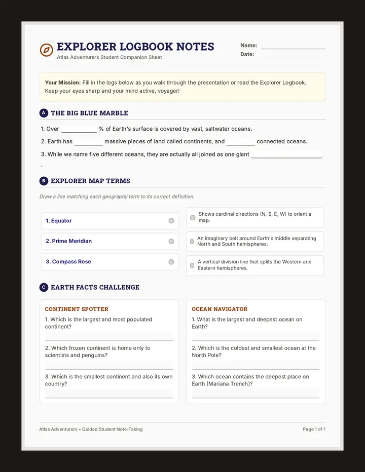 Explorer Notes Worksheet