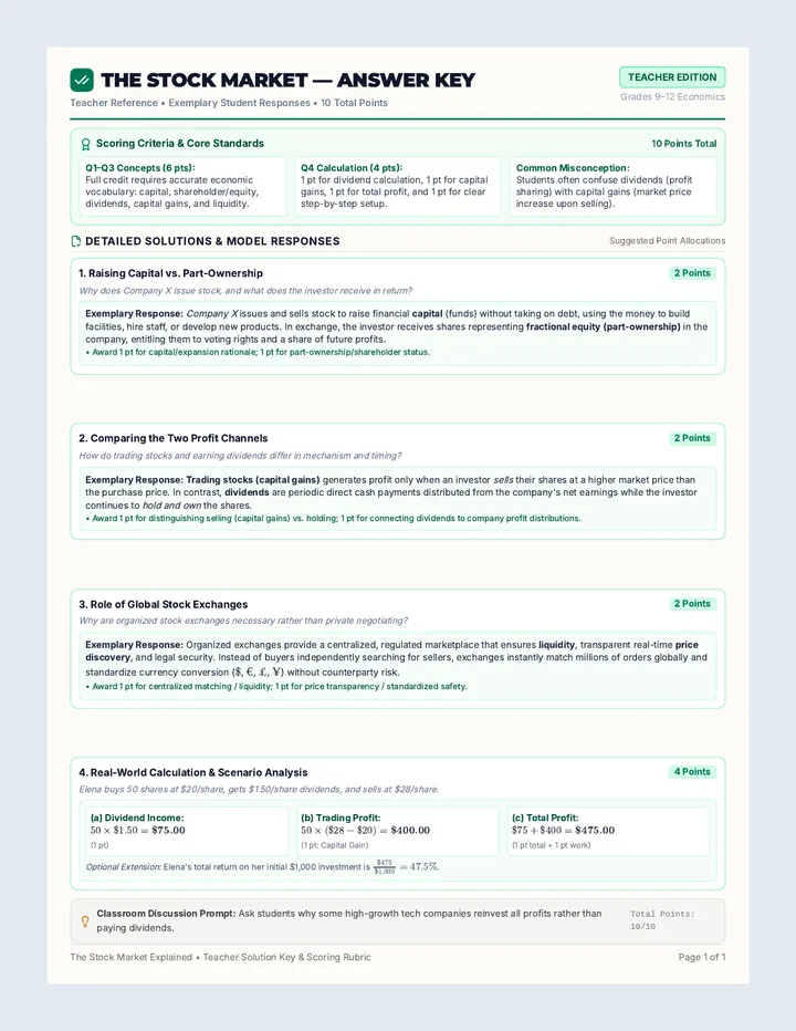 Stock Market Answer Key