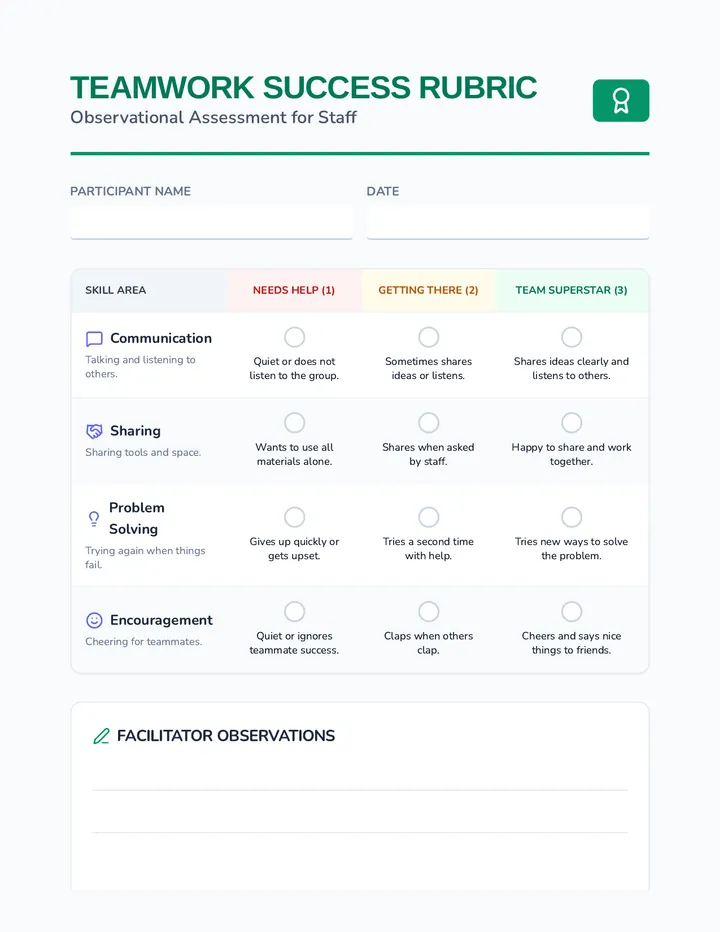 Teamwork Skills Rubric