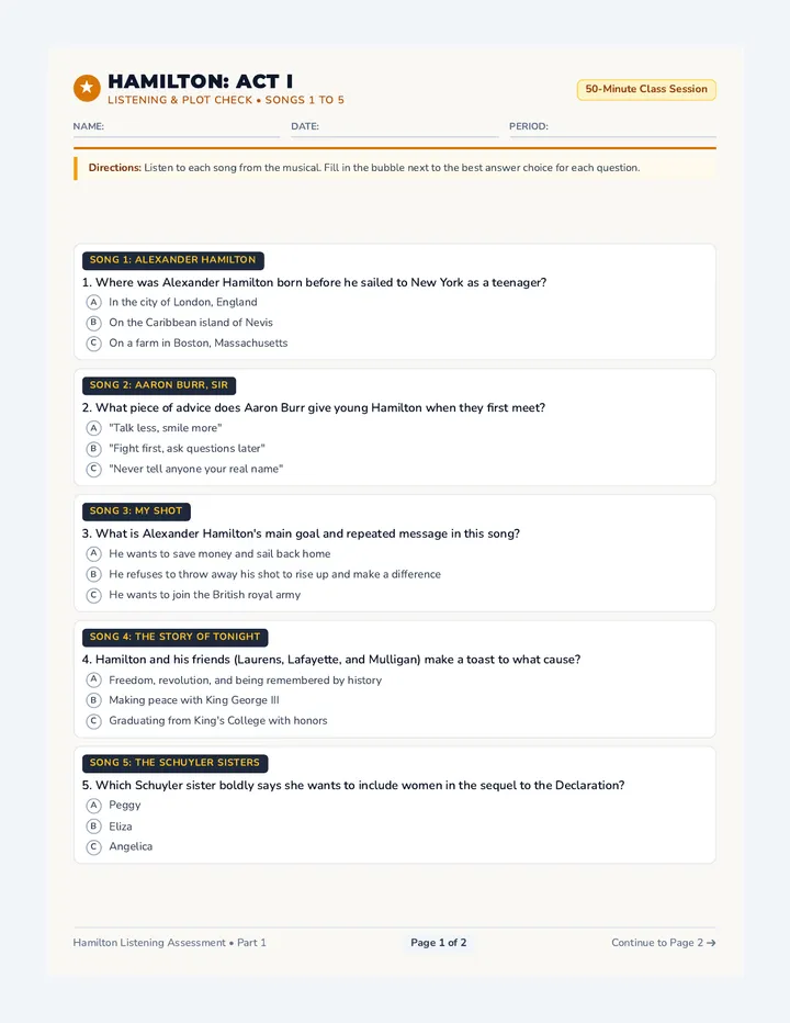 Hamilton Tracks Worksheet
