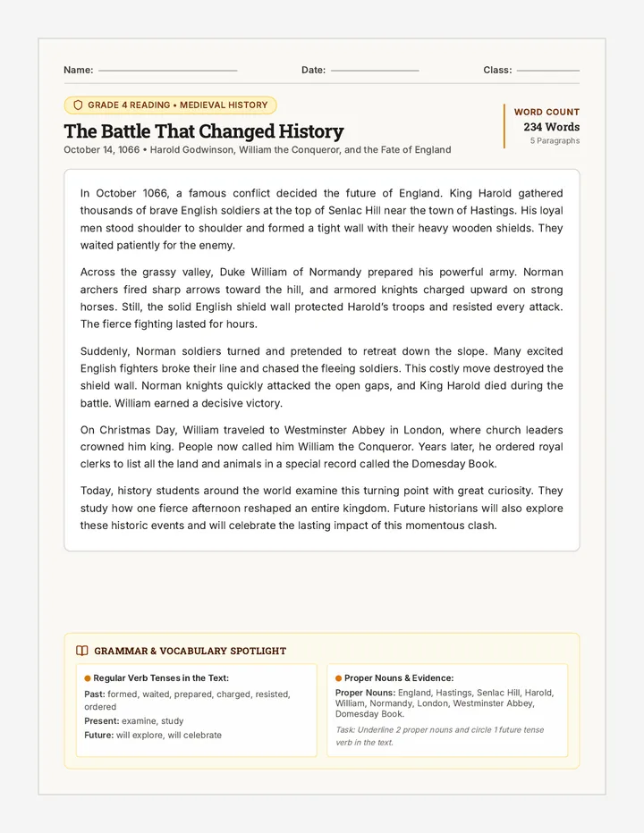 Hastings Clash Reading Passage