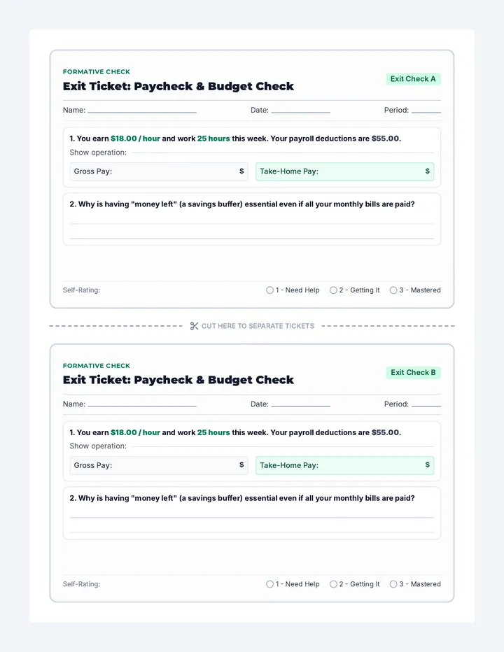 Budget Check Exit Ticket