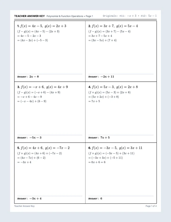 Operations Mastery Answer Key