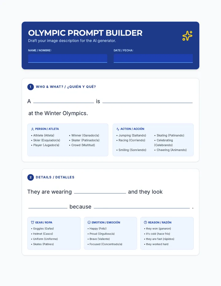 Olympic Prompt Builder Worksheet Swaps Plus Vocab