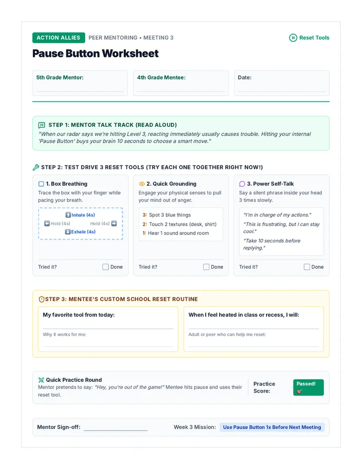Pause Button Worksheet