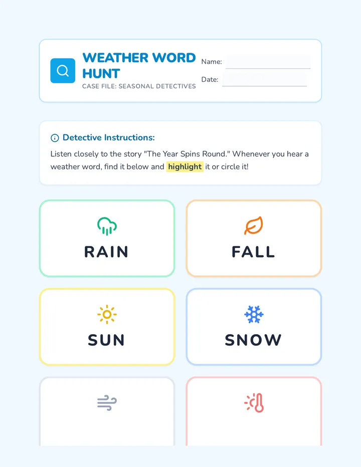 Weather Word Hunt Worksheet