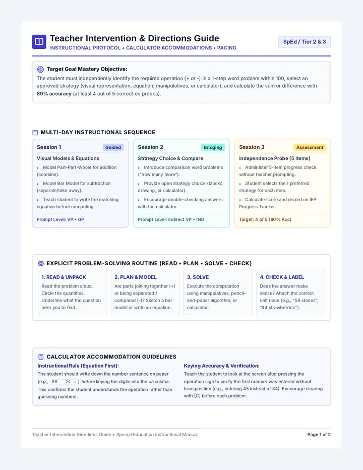 Teacher Intervention Directions Guide