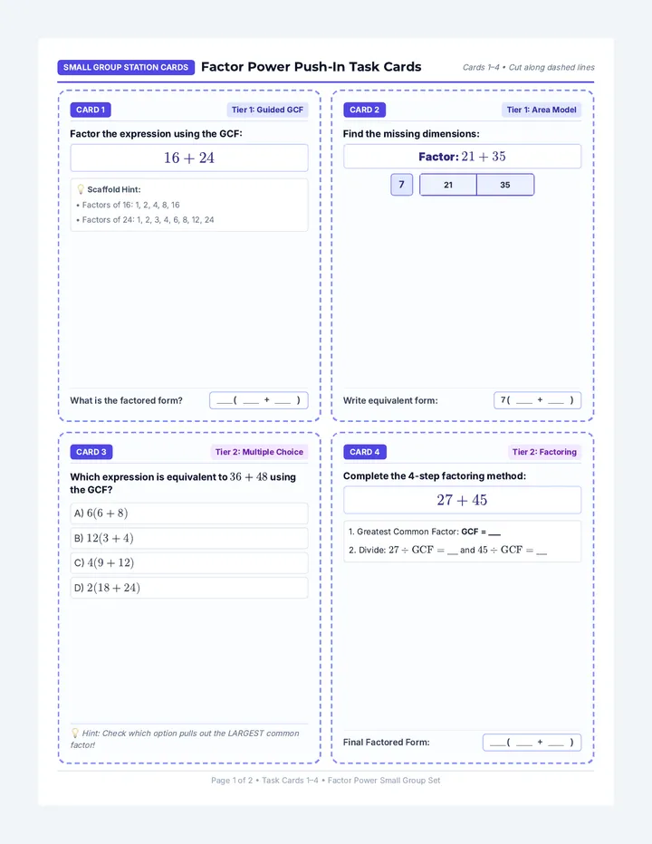 Factor Match Task Cards