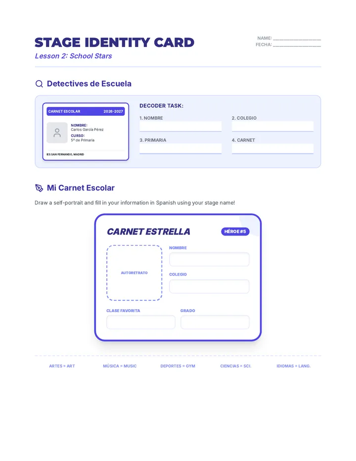 School ID Activity Worksheet