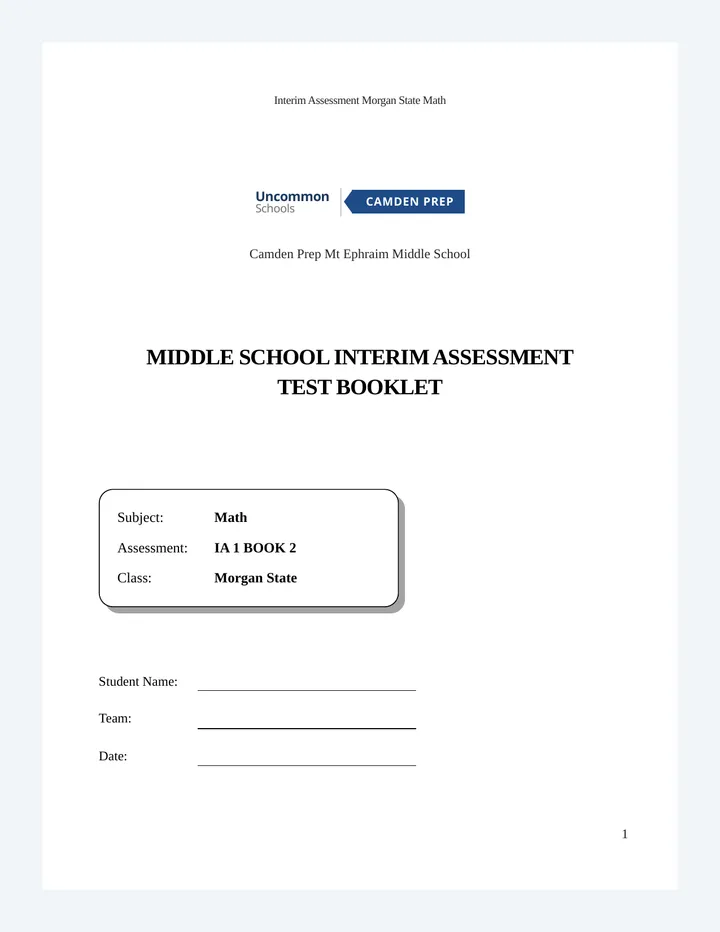 Math Interim Assessment Booklet