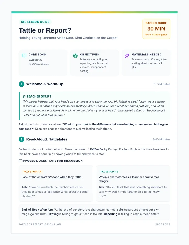 Tattle or Report Lesson Plan