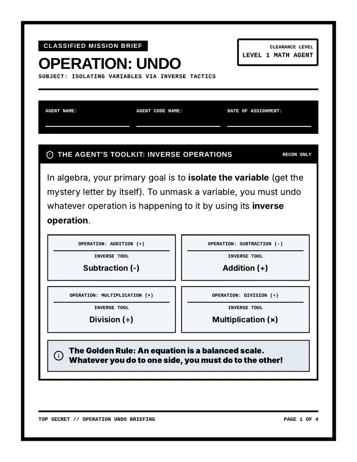 Operation Undo Worksheet