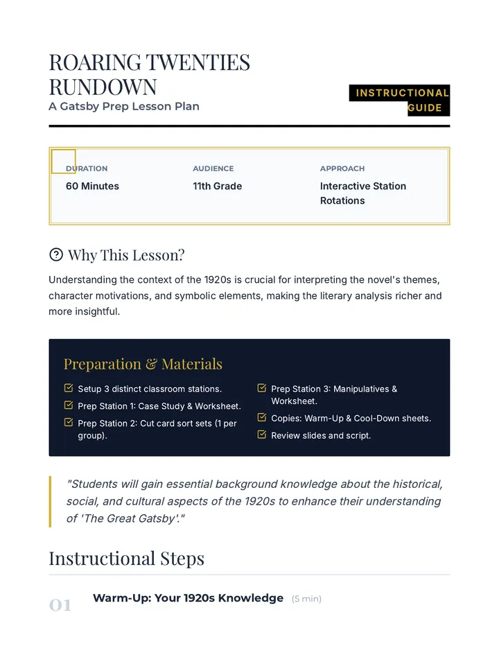 Roaring Twenties Rundown Lesson Plan
