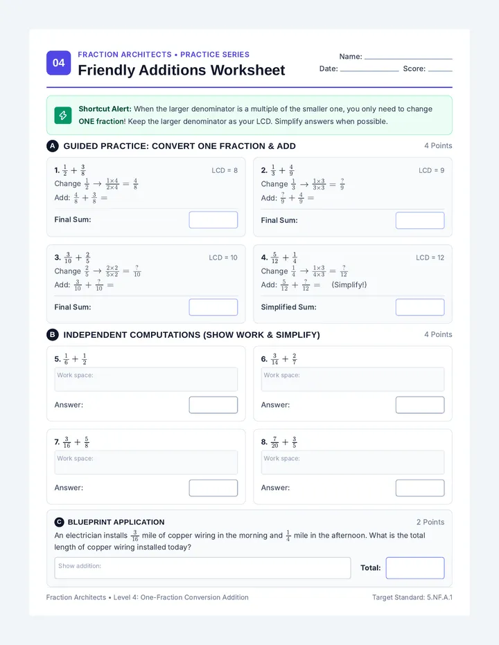 Friendly Additions Worksheet