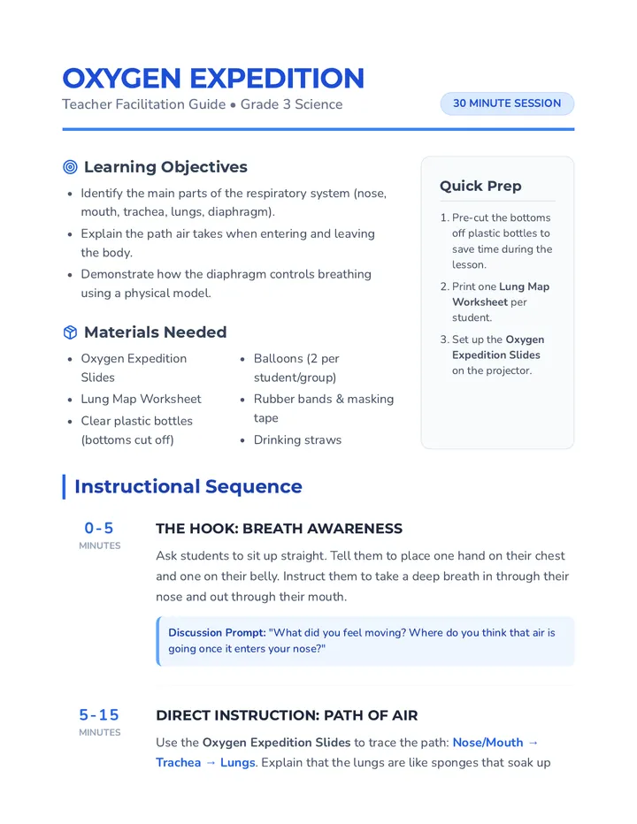 Oxygen Expedition Lesson Plan