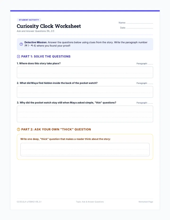 Curiosity Clock Worksheet