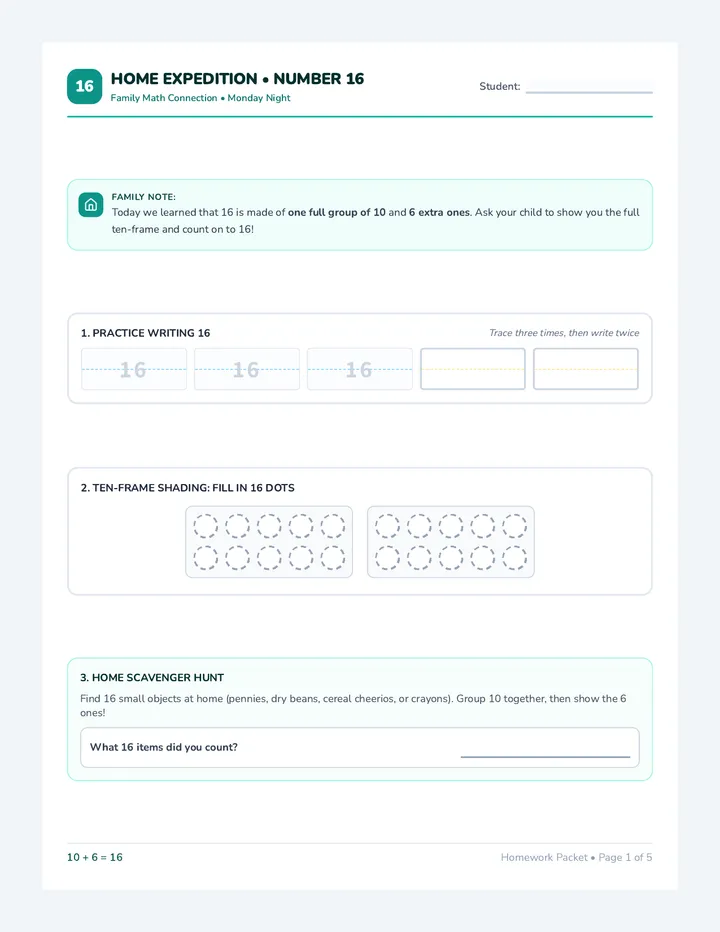 Teen Numbers Homework Packet