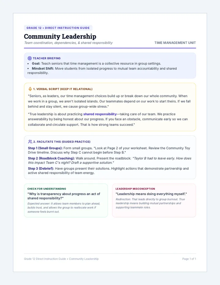Community Leadership Direct Instruction Guide