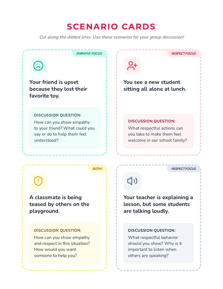 Respect and Empathy Scenario Cards Activity