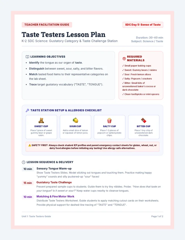 Taste Testers Teacher Guide