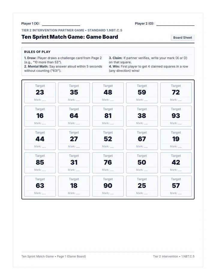 Ten Sprint Match Game