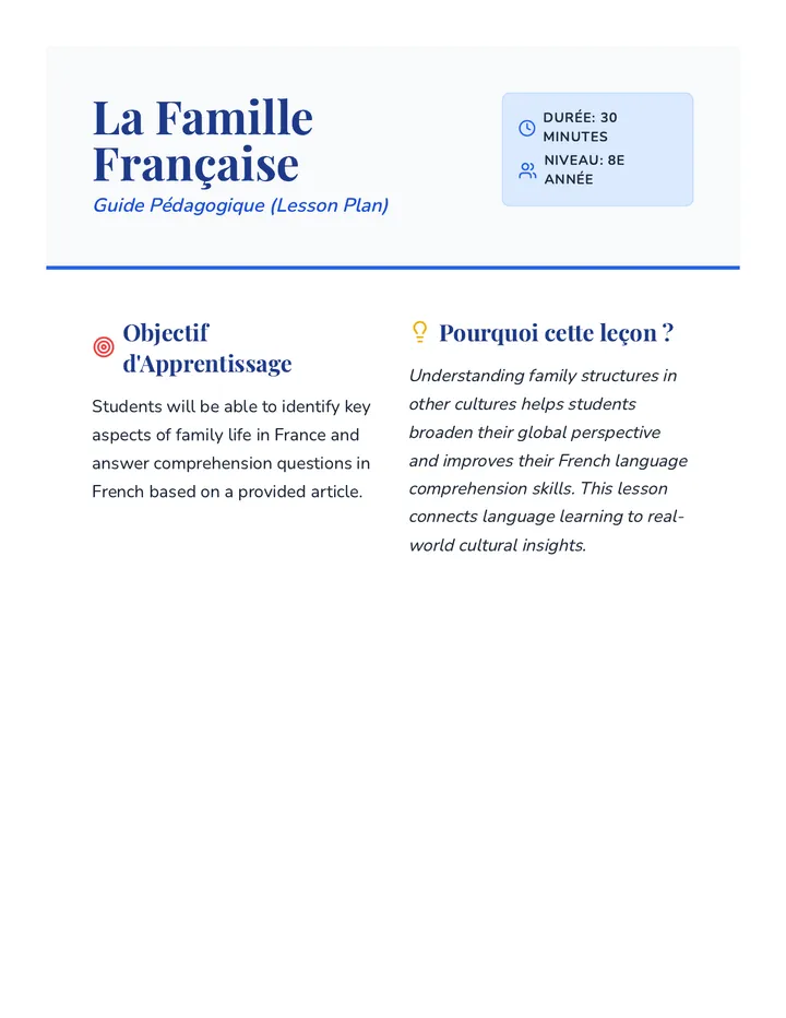 La Famille Française Lesson Plan