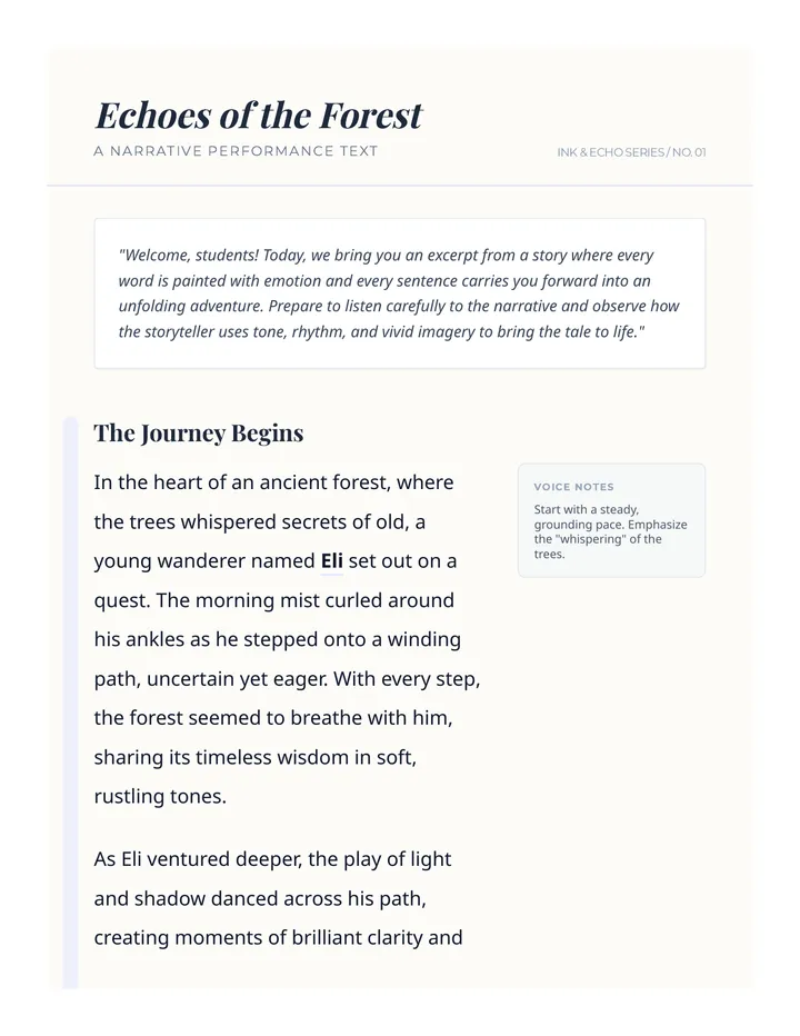 Forest Echoes Reading Material
