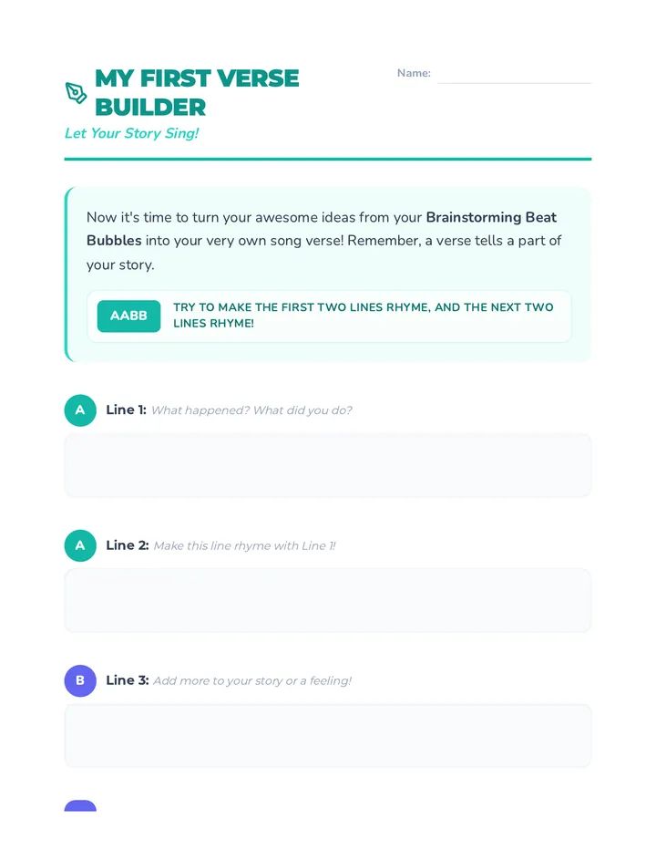 My First Verse Builder Worksheet