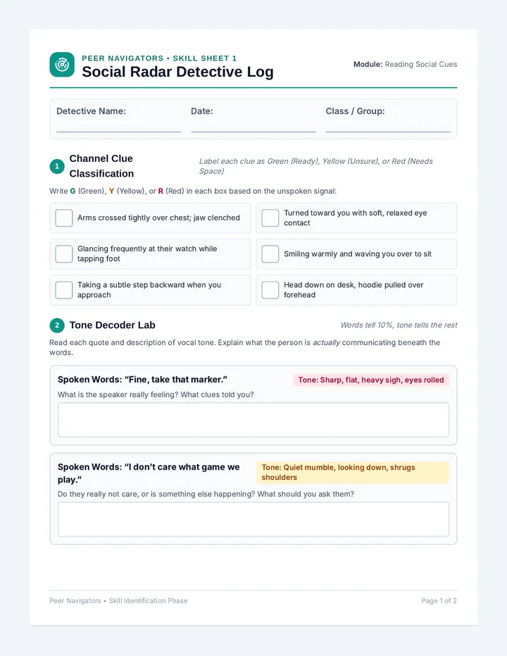 Social Radar Detective Worksheet