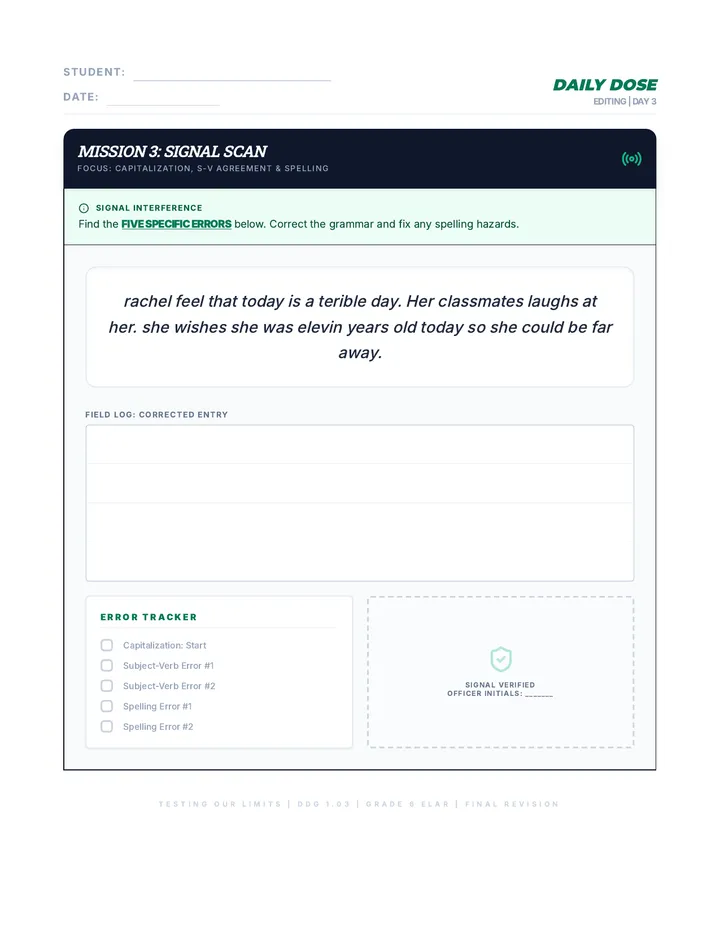 Day 3 Daily Dose Grammar Worksheet