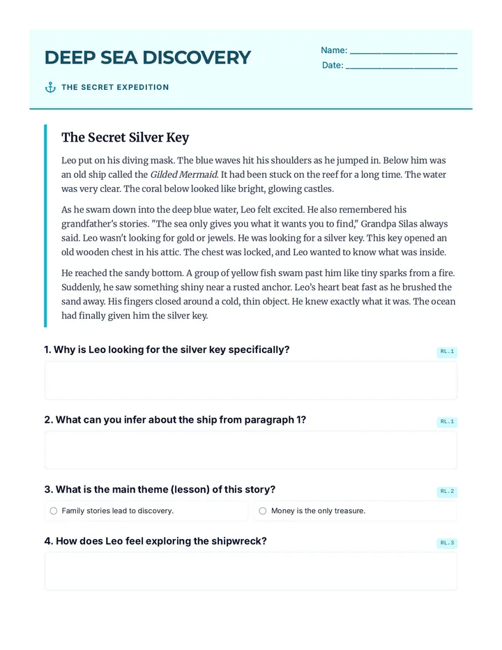 Deep Sea Detective Worksheet