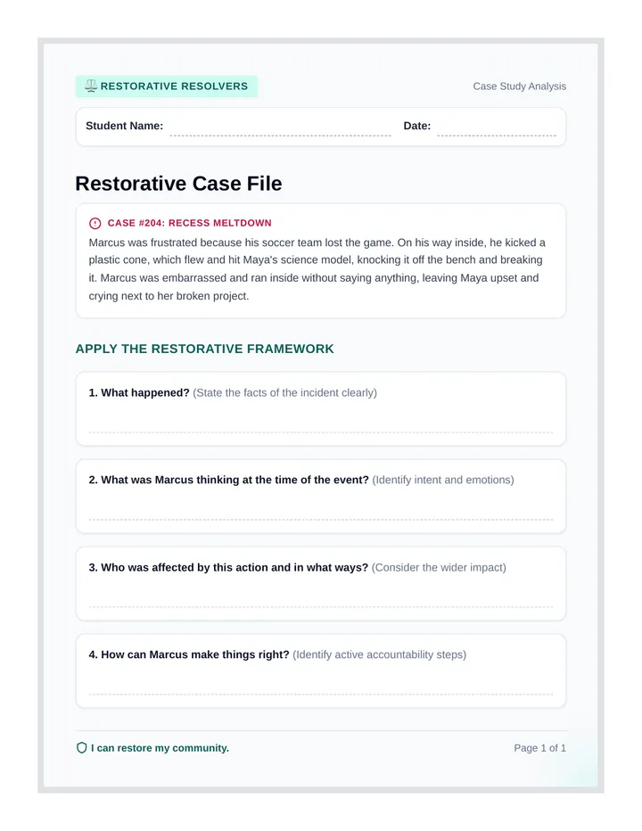 Restorative Case Study Worksheet