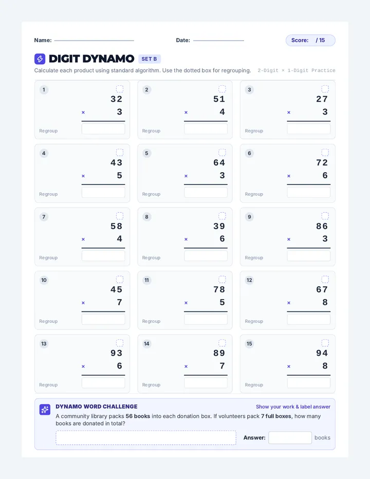 Digit Dynamo Worksheet