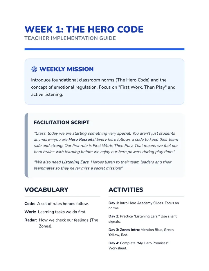 Week 1 Hero Code Teacher Guide