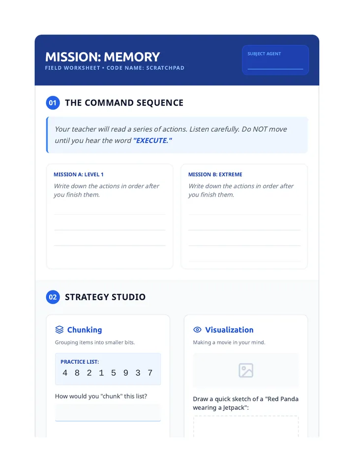 Memory Mission Worksheet