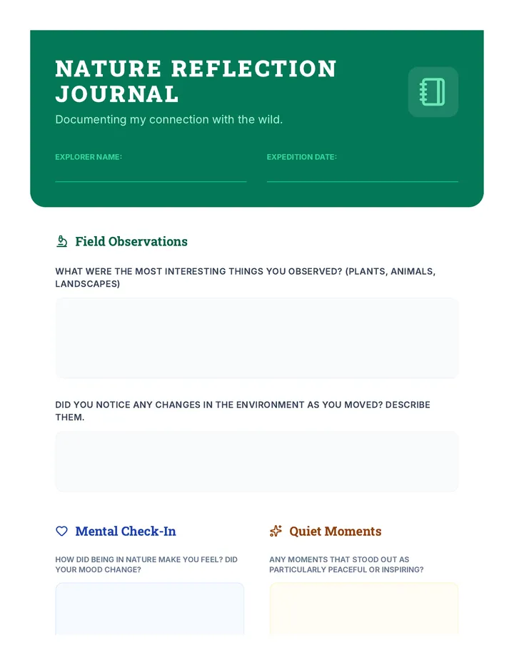 Nature Reflection Journal Activity Sheet