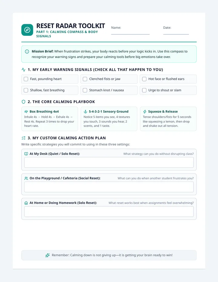 Reset Radar Toolkit Worksheet