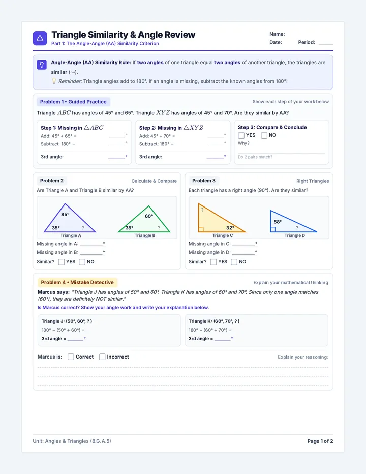 Triangle Similarity & Angle Review
