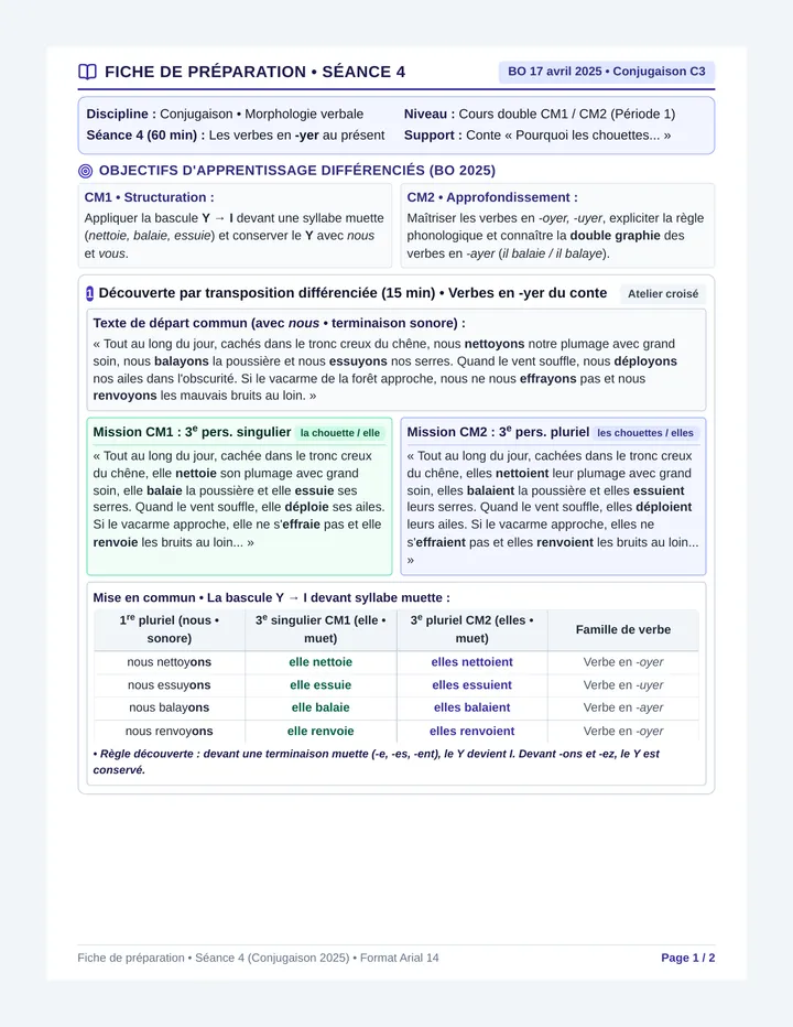 Chouette Conjugaison Fiche Preparation