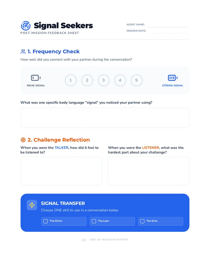 Signal Seekers Feedback Sheet