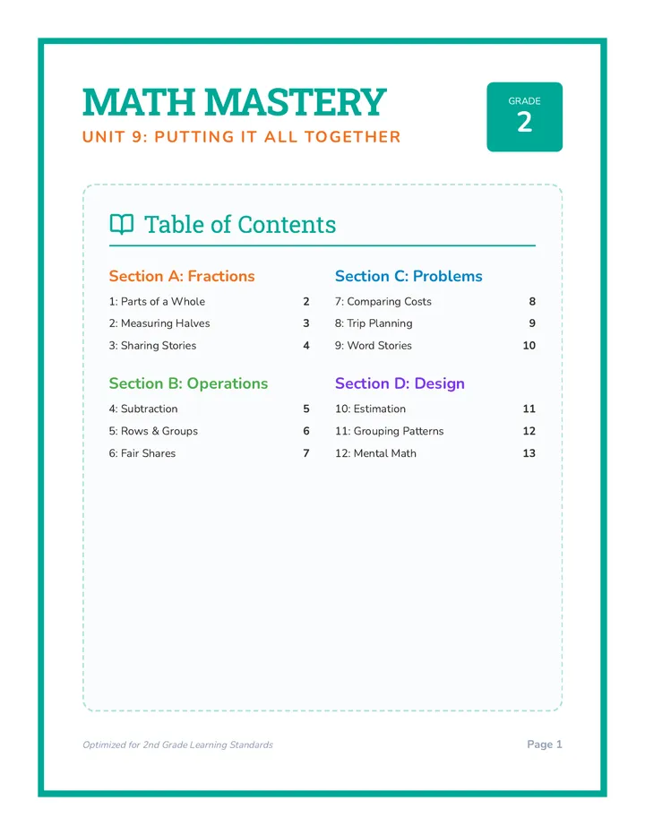 Math Mastery Student Workbook