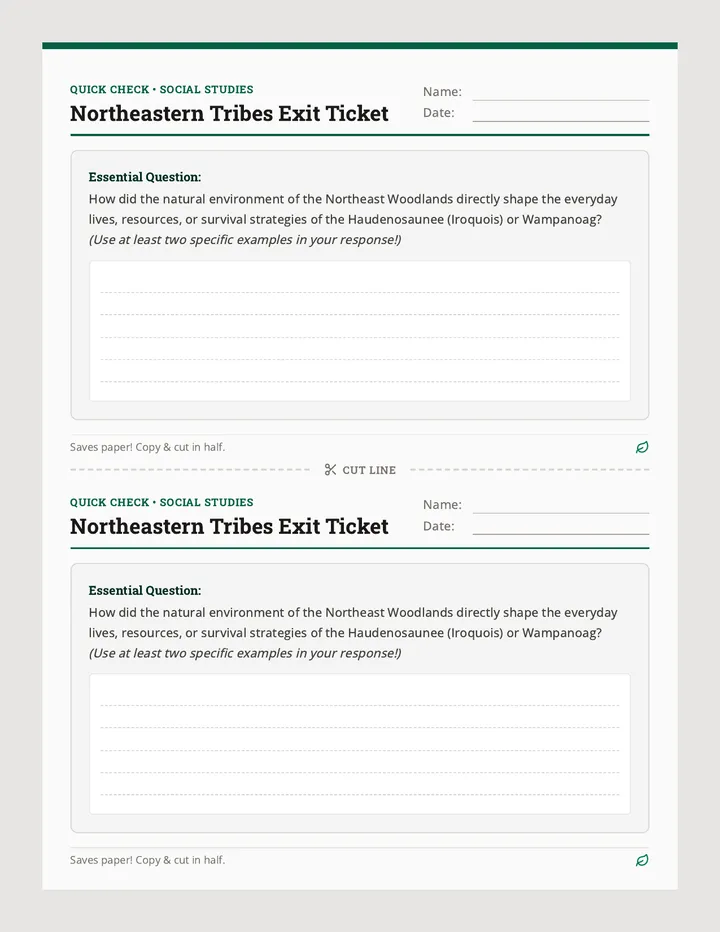 Northeastern Tribes Exit Ticket