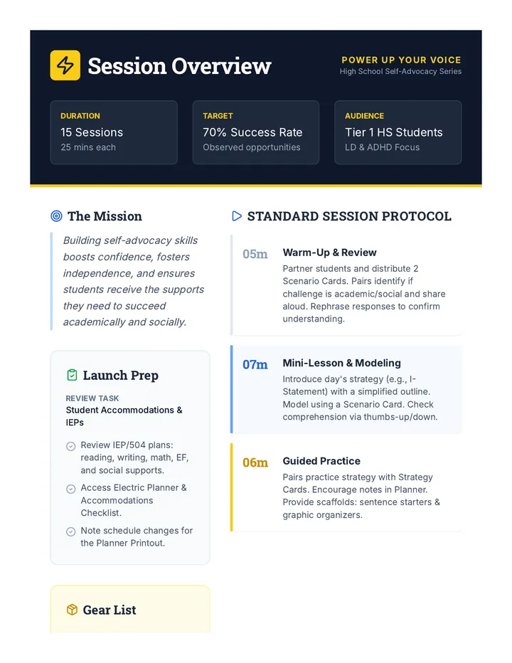 Power Up Session Overview Teacher Guide